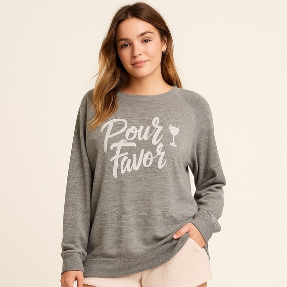Wildfox Sweaters - Wildfox "Pour Favor" Graphic Pullover Sweater Gray Size M
